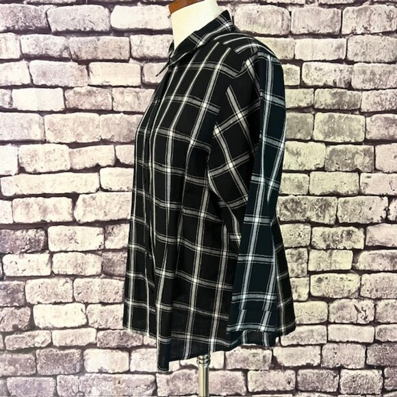 Talbots Black & White 3/4 Sleeve Blouse Size L - Picture 4 of 9